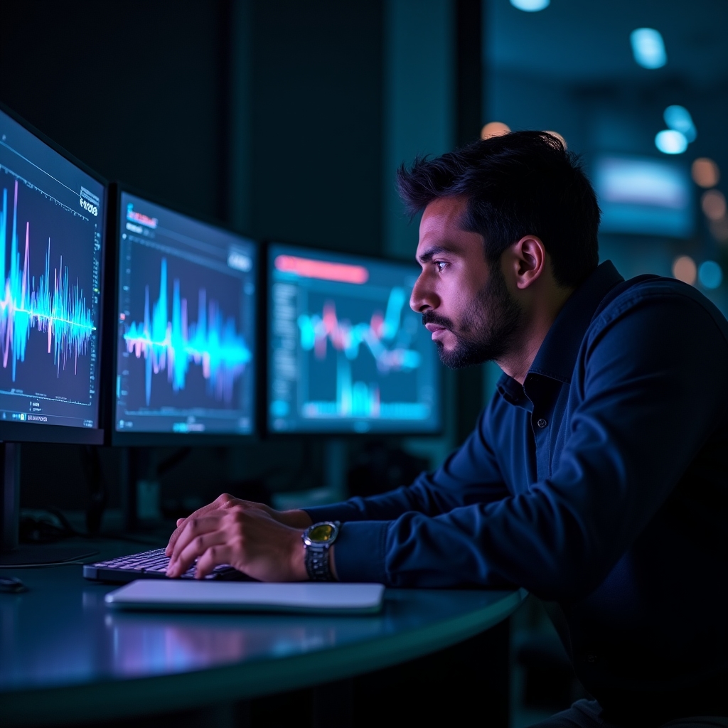 Person examining breathing pattern data on a screen